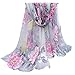 E-Clover - Unique Women's Floral Scarves: Chiffon Flowers & Birds Printed Scarf (Gray&Pink)