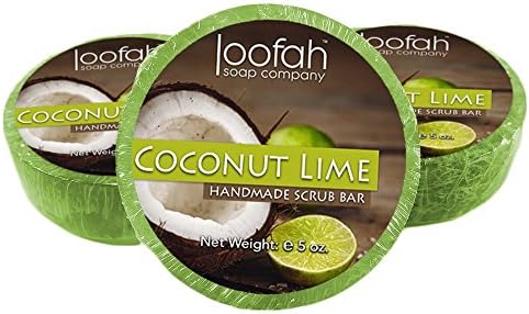 3 Pack - Coconut Lime Scented Loofah PREMIUM Glycerin Exfoliating Soap Bar - Made With Real Loofah - ( 5 Oz) - Handmade In The USA