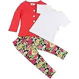 Jastore 3Pcs Baby Girls Flower Clothing Sets Coat+Shirt+Floral Pants