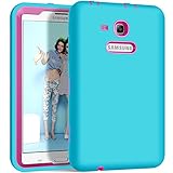 Galaxy Tab 3 Lite 7.0 Case, Galaxy Tab E Lite 7.0 Case,Hocase Rugged Heavy Duty Shock Proof Silicone Case Cover for SM-T110 / SM-T111 / SM-T113 / SM-T116 - Sky Blue / Deep Pink