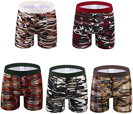 Men's Classic Cotton Stretch Boxer Briefs Underwear Trunk Camo Printed Mens underpants (US XS (Asia Tag M)-Waist:27-29", 01. 5-Pack Khaki Wine-Red Army-Green Red Yellow)