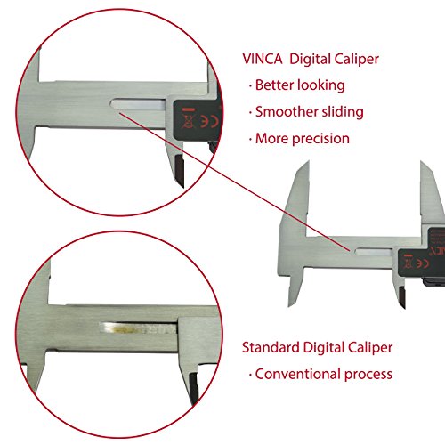 VINCA DCLA-0605 Quality Electronic Digital Vernier Caliper Inch/Metric/Fractions Conversion 0-6 Inch/150 mm Stainless Steel Body Red/Black Extra Large LCD Screen Auto Off Featured Measuring Tool (Cert