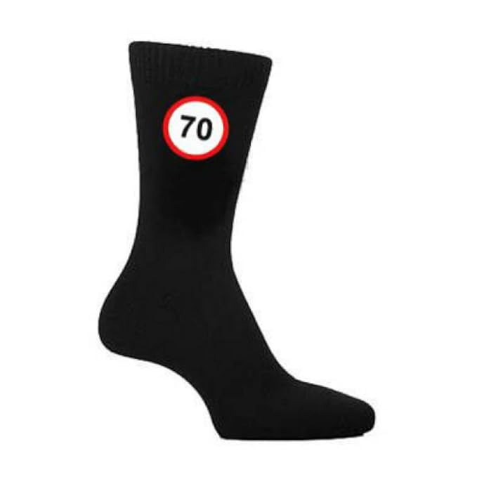 70th Birthday Anniversary Black Socks for Men. Novelty fun gift road