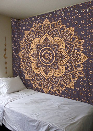 Madhu International Mandala Gold Tapestries (Queen, Grey Gold)
