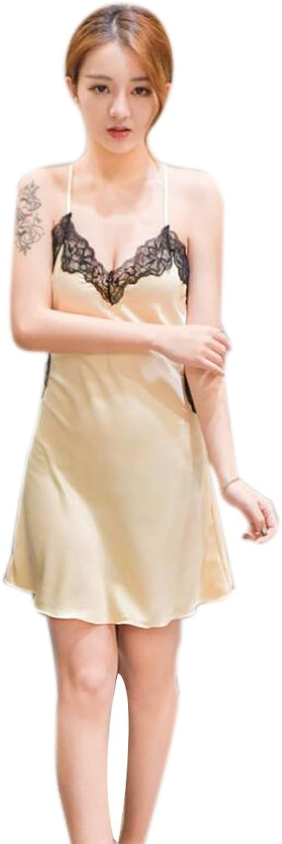 Amazon Candyレディース ベビードール パジャマ キャミソールワンピース レース ネグリジェ ナイトウェア フェイク シルク セクシー ランジェリー 下着 寝間着 部屋着 ルームワンピース ネグリジェ 通販