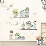 Green Plant Wall Decal Bonsai Flower Butterfly Cactus Wall Stickers DIY Mural Art Decoration for Living Room Bedroom Kitchen Nursery Home Decor (Potted Plant)