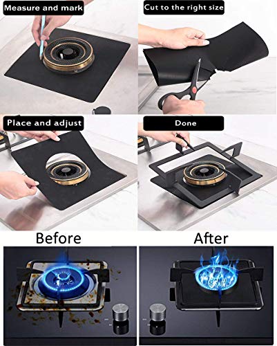 4 Pcs Gas Stove Burner Covers + 2 Pcs Silicone Kitchen Stove Counter Gap Cover - Heat Resistant Gas Range Protectors Reusable Dishwasher Safe, Easy to Clean and Cut