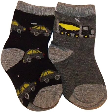 Baby Sock 2 Pack ~ 6-12 Months (Construction Truck; Cars on Black)