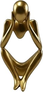 Ozzptuu Black Resin Thinker Style Abstract Sculpture Statue Collectible Figurines Home Office Bookshelf Desktop Decor (Gold-Focus)