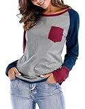 THANTH Womens Crewneck Long Sleeve Color Block Blouse Casual Sweatshirt Tunic Tops