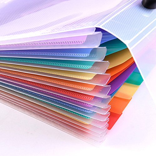 Expanding Files with Handle Accordion Folder with Handle - 13 Pocket Accordian File Organizer Plastic A4 File Organizer Bag and Labels Poly Expandin File - Thumbnail 3