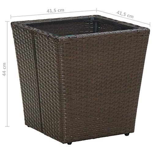 vidaXL Beistelltisch Gartentisch Balkontisch Tisch Gartenmöbel Kaffeetisch Loungetisch Couchtisch Braun 41,5x41,5x44cm Poly Rattan Hartglas – Bild 6