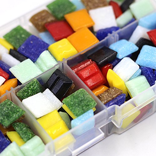 200 Gram Mixed Color Mosaic Tiles Glass Mosaic with Plastic Box for Home Decoration DIY Crafts Supply, 1 by 1 Centimeter - Thumbnail 3