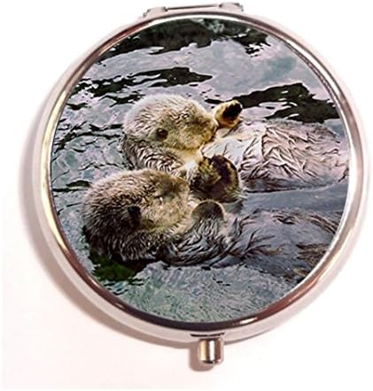 Sea Otter Love Keepsake Custom image useful Round Pill case Three Compartment Pocket/Purse/Travel Pill Box