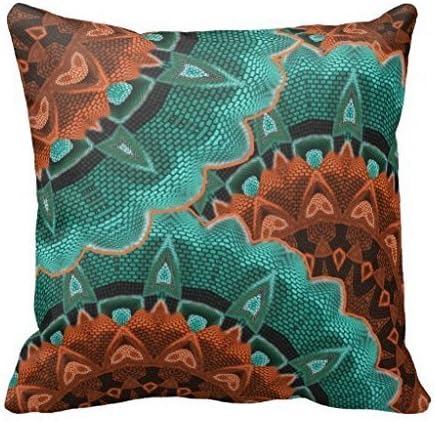 Large Flowery Teal Brown Orange Pattern Throw Pillow Case Sham Decor Cushion Covers Square 18x18 Inch Beige Cotton Blend Linen By ElkinSaleStore