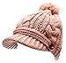 MIRMARU Women's Thick Cable Knitted Beanie Visor Cap Button Pom Pom with Scrunchy