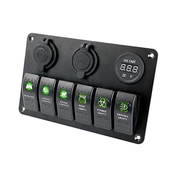 Proelectric-Green-LED-Light-2-Waterproof-MarineBoat-Car-Switch-Panel-6-Gang-USB-Charger-Voltage-Indicator-Power-Socket-5-pin-On-Off-Rocker-Switch Proelectric-Green-LED-Light-2-Waterproof-MarineBoat-Car-Switch-Panel-6-Gang-USB-Charger-Voltage-Indicator-Power-Socket-5-pin-On-Off-Rocker-Switch