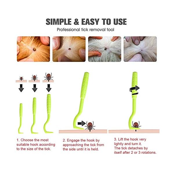 HouChanges 3Pcs Tick Remover Tool,Painlessly Tick for Dogs Cats and Humans Pets Green