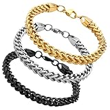 JUSNOVA Stainless Steel Franco Chain Bracelet for Men Women 6mm Wide 8 Inches 3 Colors Black Gold Silver