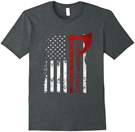 Mens American Viking Flag Shirt Patriotic American Axe Vikings  XL Dark Heather