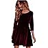 NEARTIME Women Dress,New Velvet Dress Three-Quarters Sleeve Dress Women Round Neck Dress by
