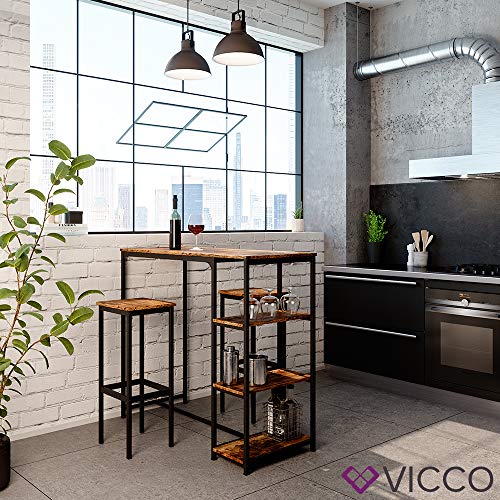 Vicco Bartisch Set 2 Barhocker Fyrk Stehtisch Bartresen 3 Ablagen Küchenhocker – Bild 5
