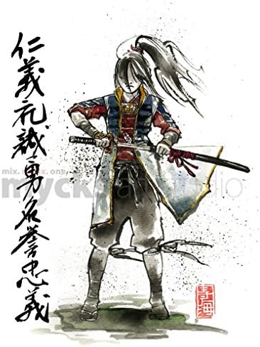 8x10 PRINT of Female Samurai Japanese Calligraphy Seven Virtues of Samurai