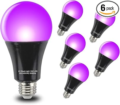 Glw 12w Black Light Bulbs 6 Pack A19 E26 Led Bulb Uva Level 385 400nm Suitable For Party Halloween Blacklight Party Painting Body Art Club Bar Fluorescent Poster Neon Glow Amazon Com