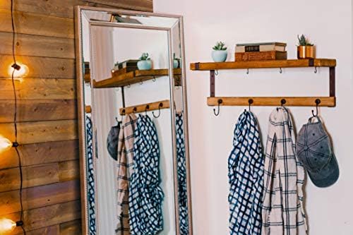 Solid Pine Wood Wallniture Wall Mounted Coat Rack With Floating Shelf And Hooks Walnut Rustic Decor For Entryway Mudroom Coat Racks