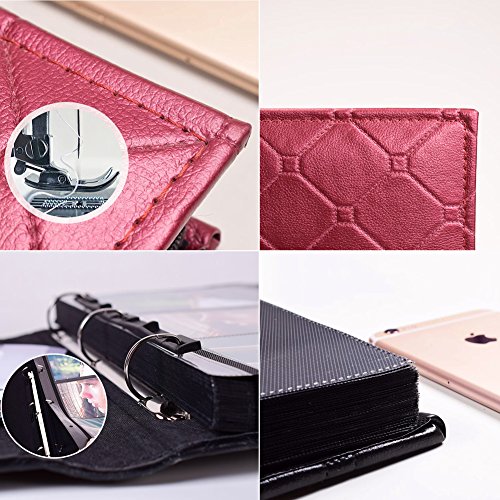 Lzttyee Leather Cover Interstitial Photo Album 600 Pockets Scrapbook Albums Hold 4x6 In Photos for DIY Crafts Anniversary (Wine Red) - Thumbnail 4