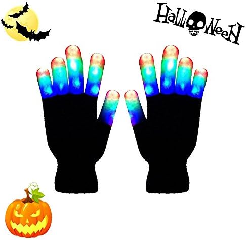 LED Gloves-Flashing Light Finger Gloves,Skeleton Hand 6 Modes Gloving &amp; Lightshow Dancing Gloves for Clubbing, Rave,Halloween, Birthday, EDM, Disco, and Dubstep Party. (Whole Fingers)