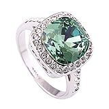 Acefeel Princess Sparkly Halo Green Austrian Crystal Cushion Cut Topaz Anniversary Engagement Ring R087