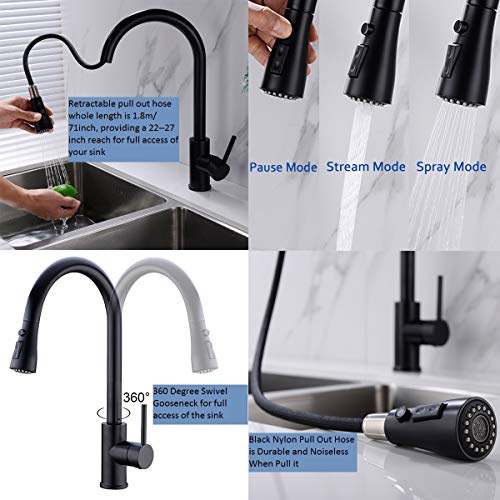 Matte Black Kitchen Sink Faucet Delle Rosa Pause Function 2 Water Mode 360 Degree Rotation Pre-rinse Pull Out Kitchen Faucet
