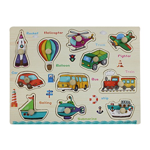 SIPLIV Wooden Pegged Puzzles Jigsaw Puzzle for 2 to 5 Years Old Kids, Home Learning Preschool Early Education Development Toys and Games, Transportation - Thumbnail 5
