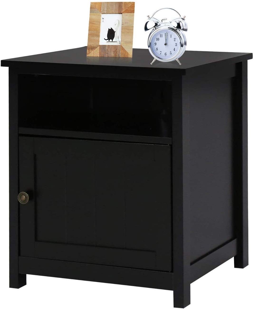 Amazon Com Wooden Side Table Nightstand With Cube Storage Black