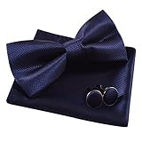 Men's Solid Formal Banded Pre-tied Bow Ties Set (Dark Navy)