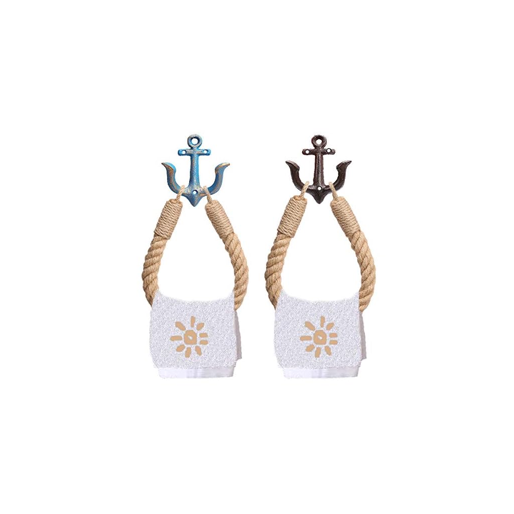 2 Piece Nautical Rope Towel Ring, Toilet Paper Holder Beach Themed