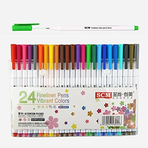 Fineliner Colored Pens Set by Chase Fans, 0.40 mm Porous Fine Point Markers, Fine Line Drawing Pen Perfect for Adults Coloring Books and Bullet Journal Art Projects, Pack of 24 (24 Color)