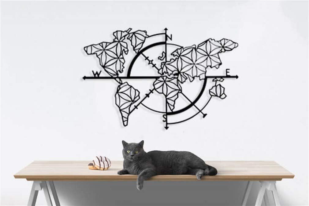 World Map Compass Metal Wall Decor Metal Wall Art Decor 3D Metal Sculpture Metal Wall Decor for Home Office Bedroom Living Room Outdoor Decoration 38X24 inches