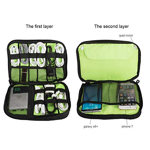 Electronics Accessories Organizer,Double Layer Waterproof Cable Organizer Bag,Multifunction Travel Gadget Bag Storage Cables, USB Flash Drive,iPad Mini and More
