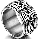 Flongo Punk Rock Gothic Mens Stainless Steel Wide Hollowed Curb Ring Band