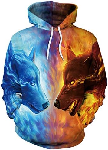 Pattrily Unisex Realistic 3d Digital Print Pullover Hoodie Hooded Sweatshirt,L/XL,Wolf