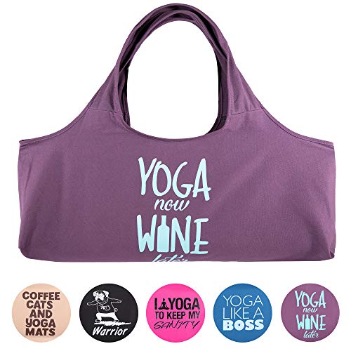 YogaPets Exercise Fun Yoga Mat Tote Bag | Large Mat Carrier with Strap & Side Pocket | Fits Most Size Mats (Wine)