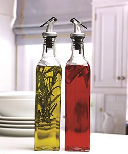Family Glass Olive-Vito Oil and Vinegar Dispenser Cruet Glass Bottle 9 oz (set of 2)