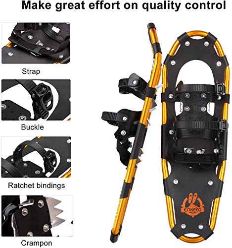 ENKEEO All Terrain Snowshoes Light Weight Aluminum Alloy Snow Shoes Kit with Carry Bag, Adjustable Ratchet Bindings, 210lbs. Capacity, Black and Orange, 30 inches - Thumbnail 2