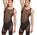 Barsty Men's Slim Stretch Mesh Lingerie Bodysuit Jumpsuits Bodywear Underwear