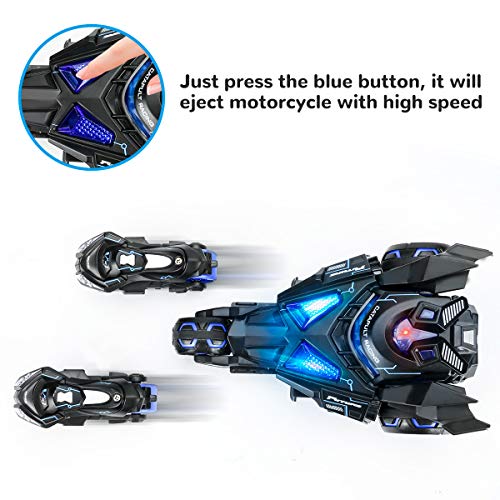 BestFire Pull Back Cars Toy, Kids Toy Large Push and Go Car with 2 Catapult Motorcycles, Sound and Lights Model Vehicle Car Toy, Birthday Party Gift Cool Present for Boys Girls Toddlers - Thumbnail 4