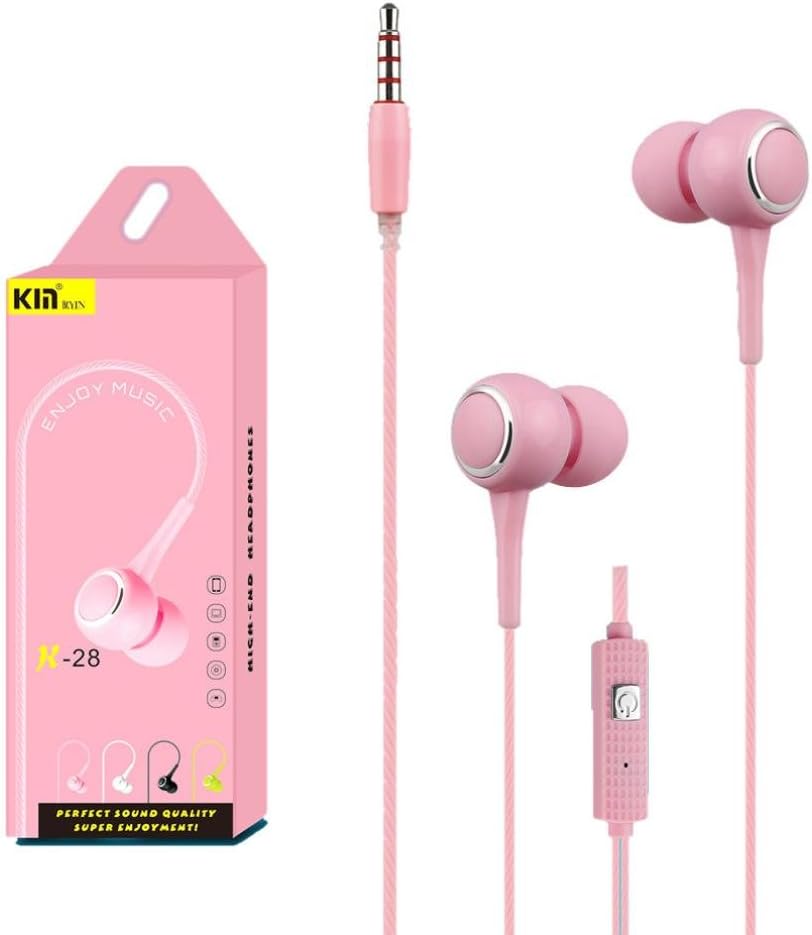 Diadia Universal 3.5mm in-Ear Headset Noise Cancelling Sport Earphone with Mic for iPhone/iPhone X/8 Plus/8, iPhone 7 6S 6 Plus, iPhone 5 5S, Samsung Galaxy,Ipad,etc (Pink)