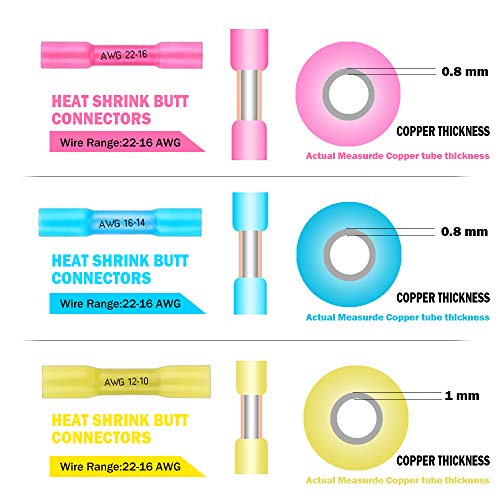 GBAuto Blue Heat Shrink Butt Connectors 16-14 Gauge-Insulated Waterproof Electrical Connectors Wire Terminals Marine Automotive Crimp-Butt Splice Connectors - 200PCS