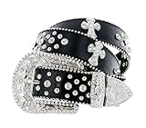 Rhinestone Cross Jeweled Studded Western Cowgirl Belt Black and White